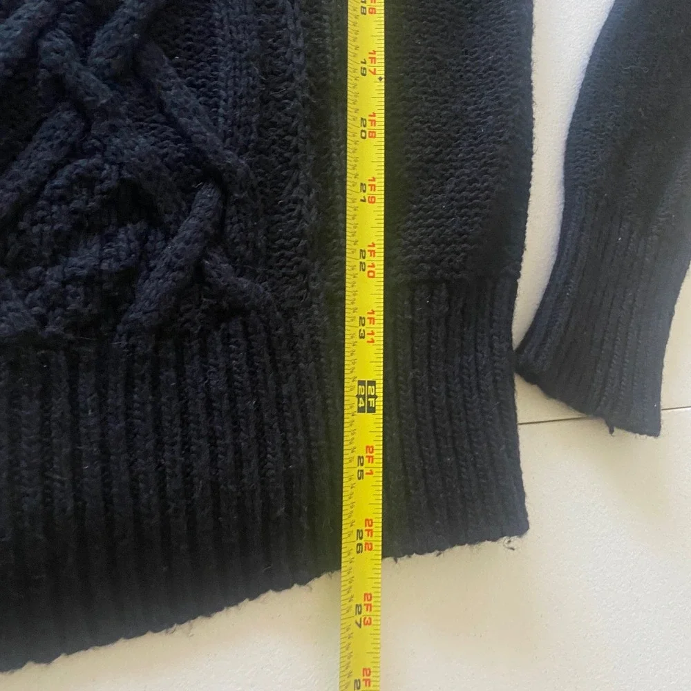 J.Crew Roll Neck Cable Knit Mens Sweater Size M Black Wool Blend